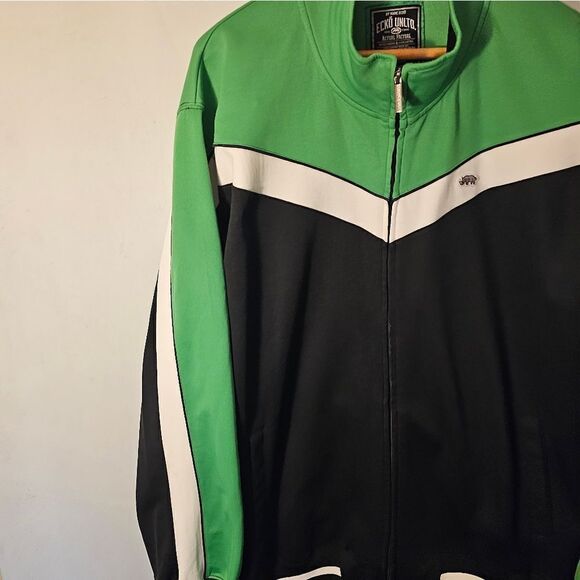 Ecko Track Jacket Mens XL Black Green White Rhino Embroidered Clean Y2K Vintage - Picture 6 of 8